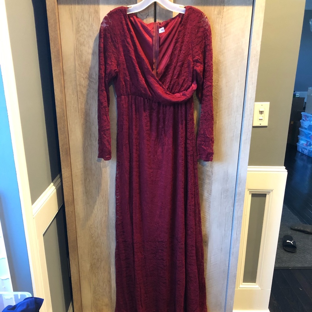 Red lace v-neck dress